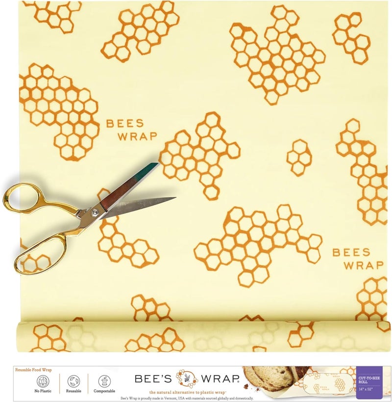 Bee's Wrap Beeswax Wraps for Food - Cut to Size 14x52" Wax Paper Roll - Made in USA Reusable Waxed Paper & Bowl Covers - Organic & Eco-Friendly Alternative to Aluminum Foil & Plastic Wrap, Honeycomb - Image 1